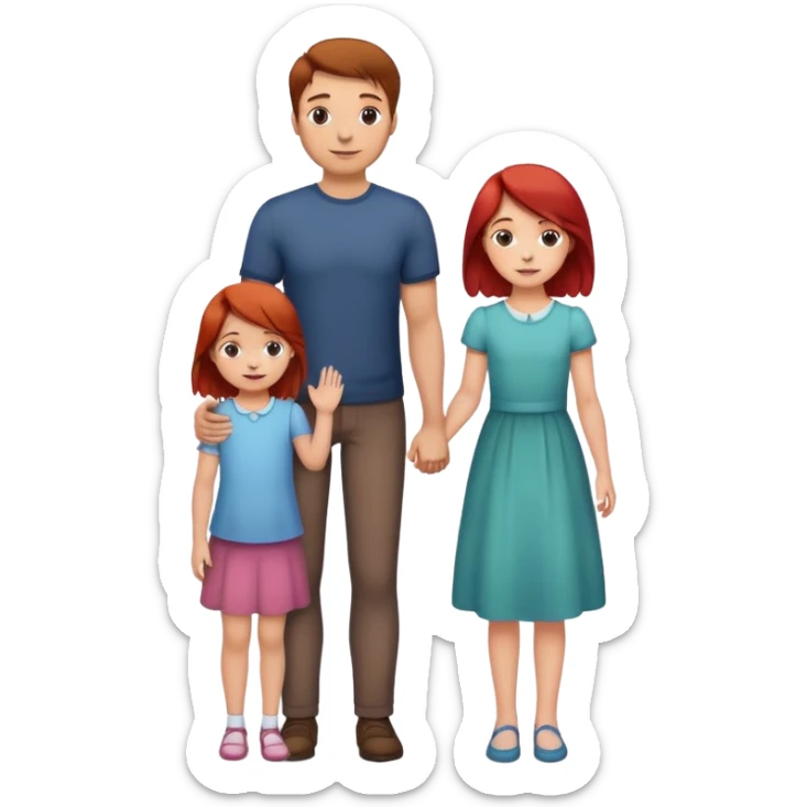 A man with brown hair holding a child, a daughter, and a girl with red hair by the hand sticker