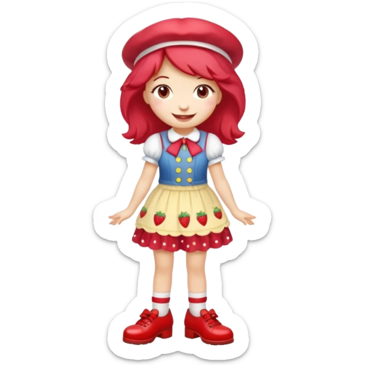 pretty and cute realistic modern day strawberry shortcake full body with red shoes emoji sticker