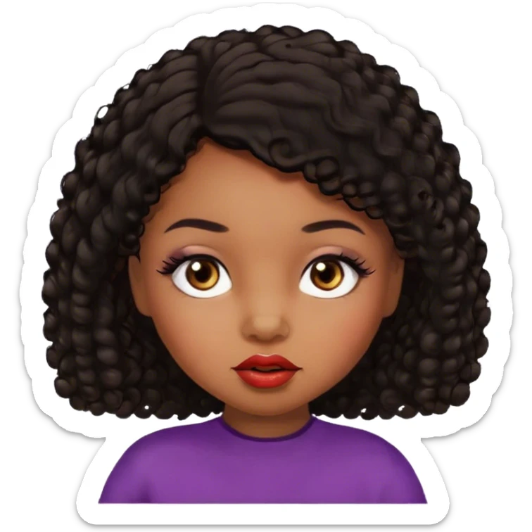 Glamourous, brown skin tone, very beautiful toddler, with big plump lips, long long lashes, black curly smooth short hair, brown eyes sticker