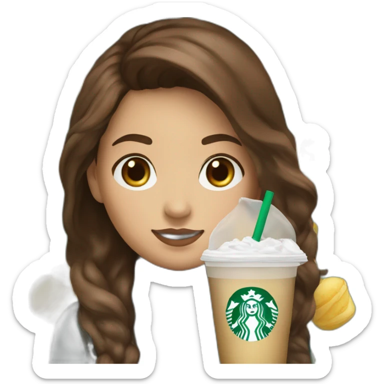 Starbucks cup cold drink with med girl brown hair with Luis vittuon Bag sticker