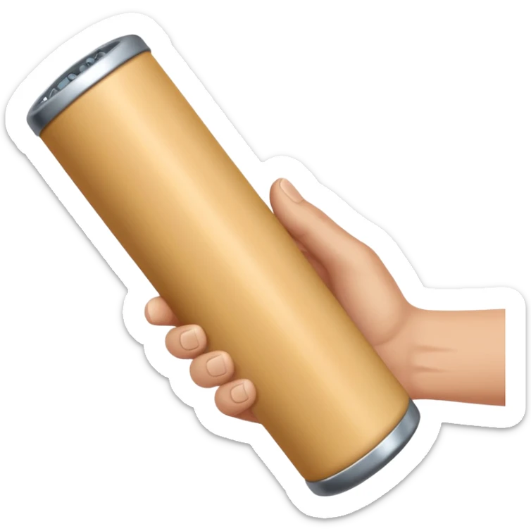 a beige skin colored hand holding a cylindrical tube, no sleeves, no clothes sticker