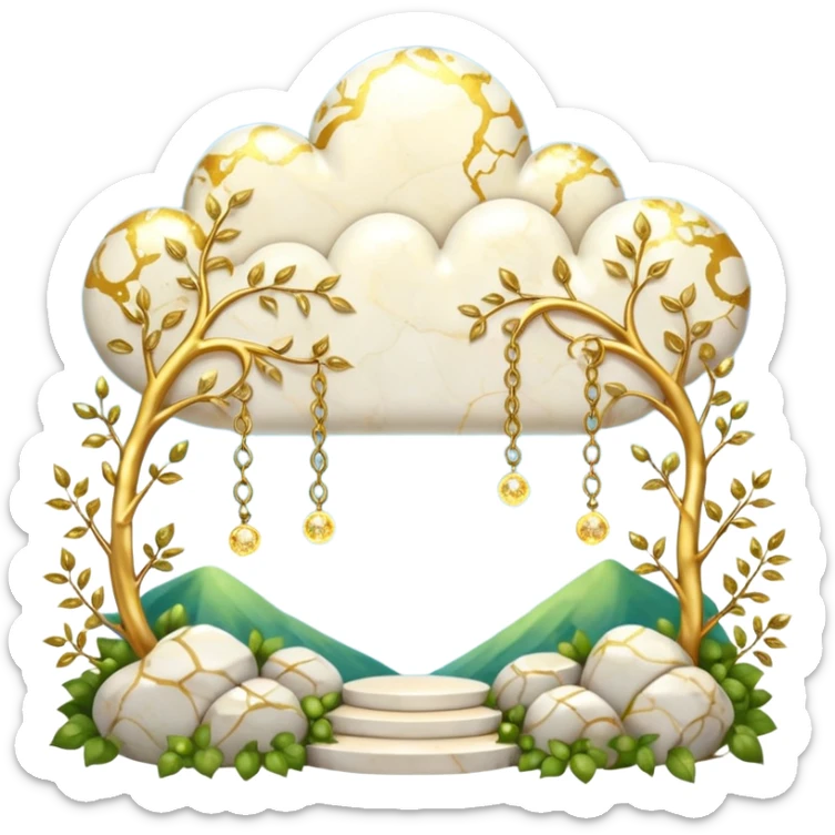 White and glittery gold with marble stones, vines, divine, heavenly, spiritual, pure, glowing, cute clouds, sunshine, sparkly, beautiful, elegant, luxurious, pretty, aesthetic scenery scene picture   sticker