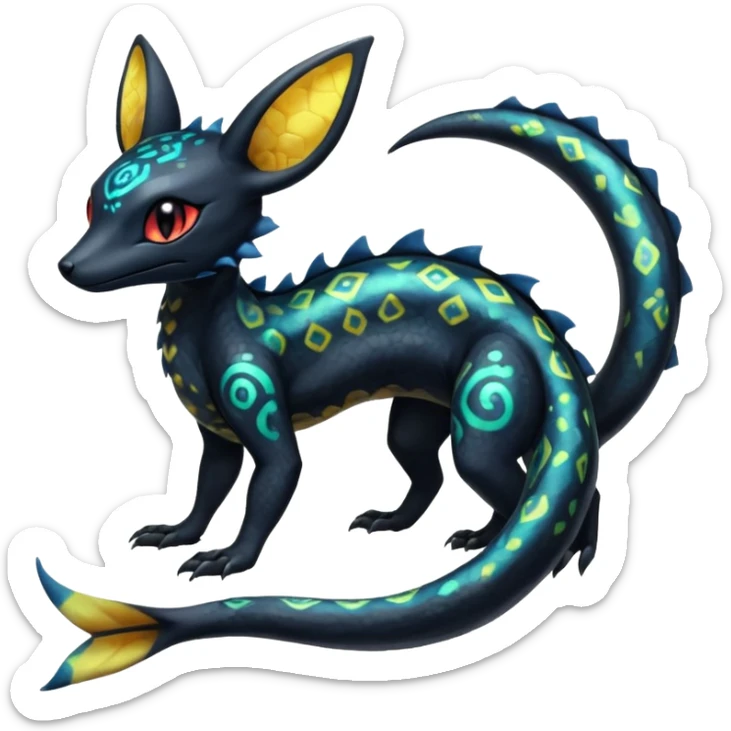 Shiny beautiful gorgeous ethereal Scaley Exotic Salandit-Umbreon-Fakémon-hybrid-creature (full body) sticker