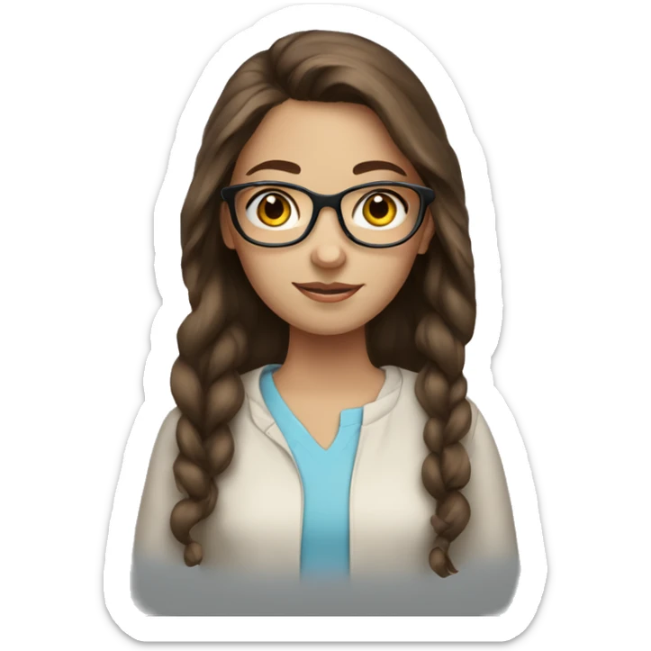 teen girl with brown hair blue eyes and glasses  sticker