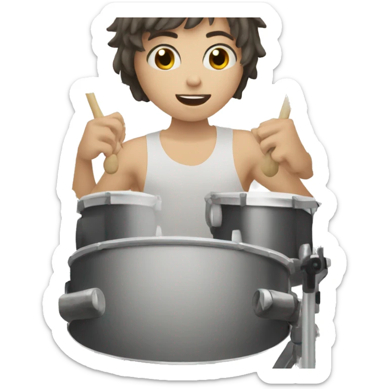 teenager with white skin and short hair playing drums sticker
