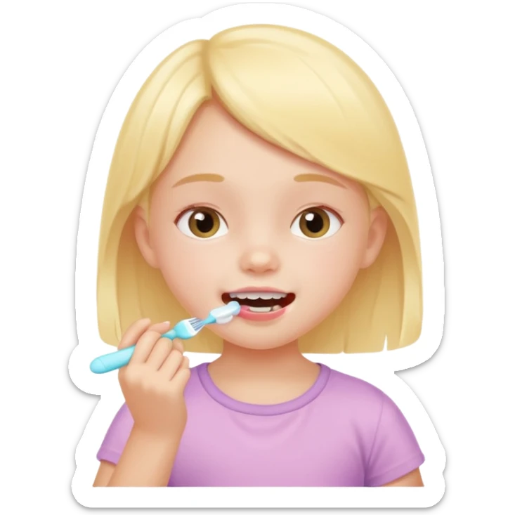 little girl brushing her teeth, pastel portrait, bright nourishing morning atmosphere, soft focus sticker