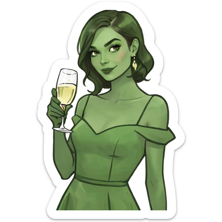 beautiful pale brunette girl with a glass of champagne  sticker