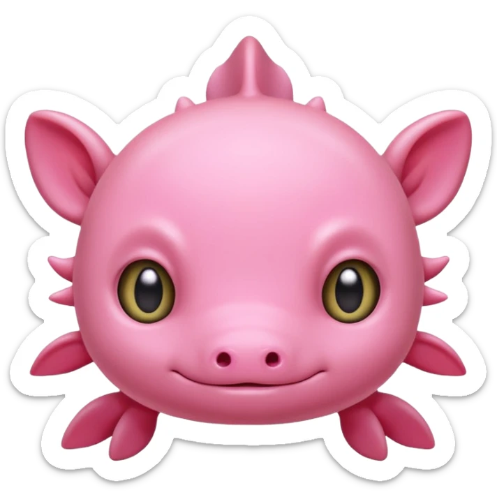 Cartoon-style Discord emoji of a pink axolotl, simple and clean design, rounded shapes, front view, cute and friendly expression, big cartoon eyes, smooth and clear outlines, flat bright colors, transparent background, vector style, highly readable at small sizes, no text, no realistic shadows. sticker