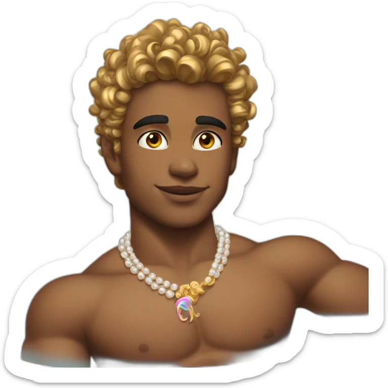 posh-muscle-boy-with-pearl-necklace-and-rainbow-unicorn-hair-in-golden-bathtub sticker