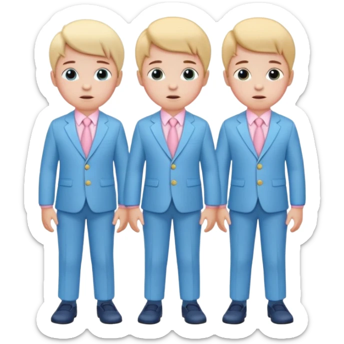 triplet toddlers with two girls in pastel pink clothes on each side and a boy in pastel blue suit in the middle sticker