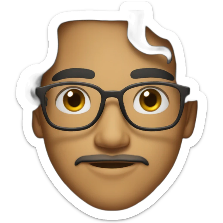 Indian teenager, with light moustache and a goatee, with long wavy black hair,jawline, wearing glasses sticker