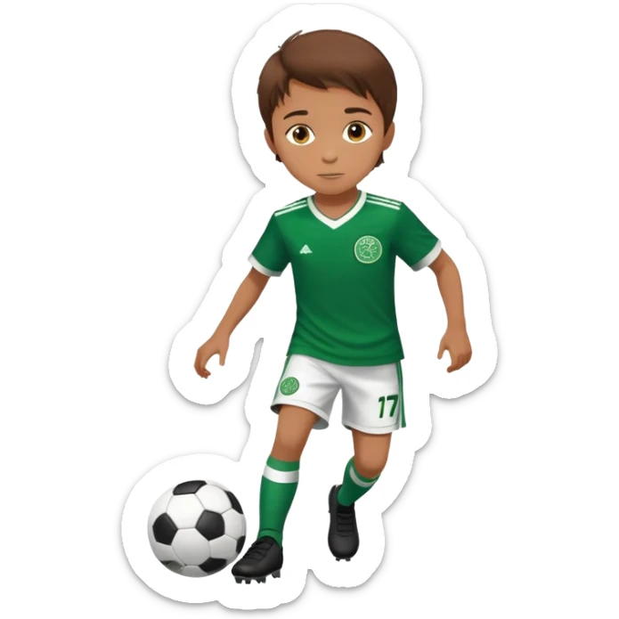 Brown hair 6 years old boy footballer running playing soccer wearing celtic uniform ( jersey) # 17 in the jersey !  sticker