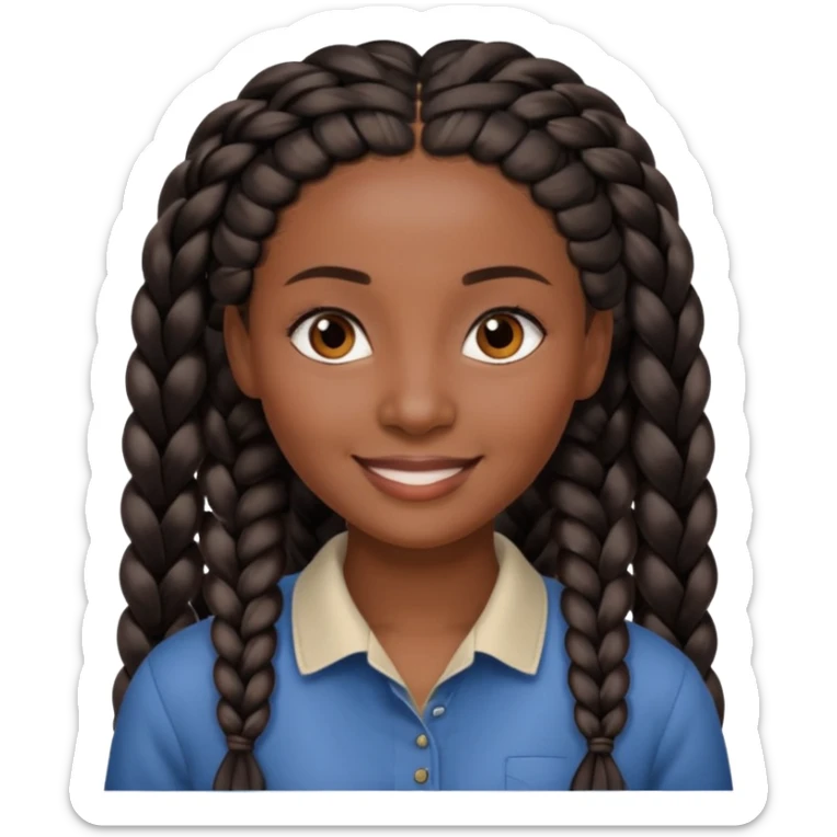 kenyan woman with long, black, braided hair in rows, brown eyes, pretty, round face sticker