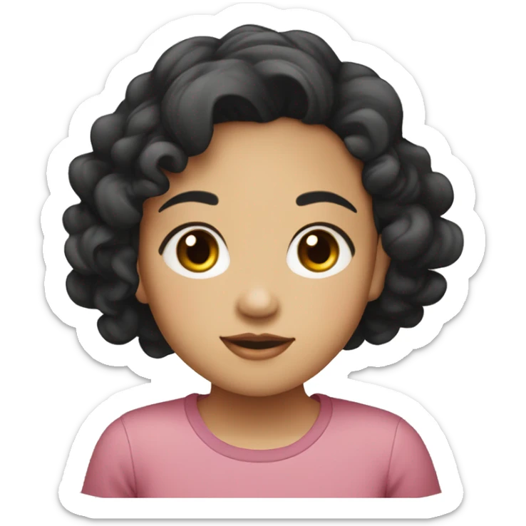 Southeast Asian, round face, young girl, black curly hair, short hair sticker