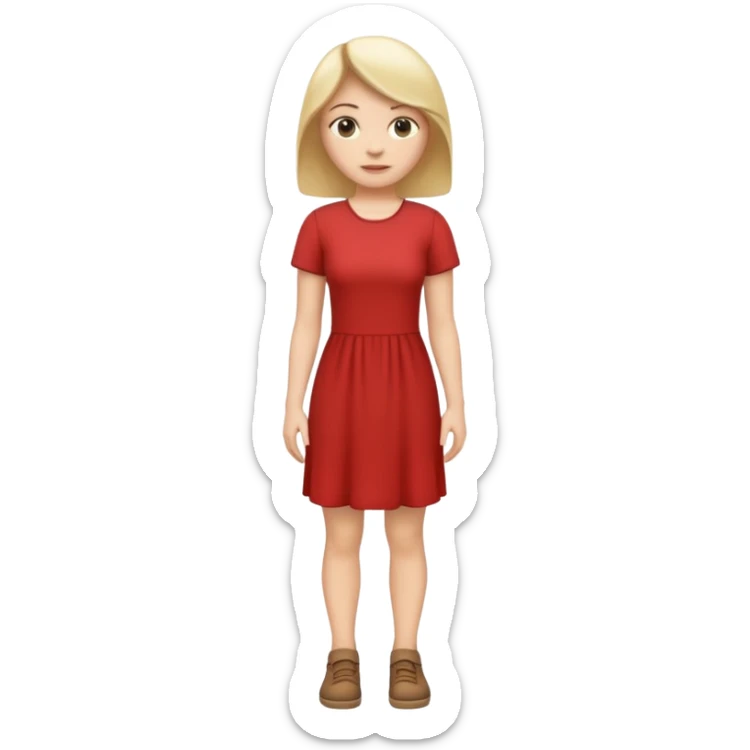 Create me an emoji of a full body white female in a casual dress, looking to her right. sticker