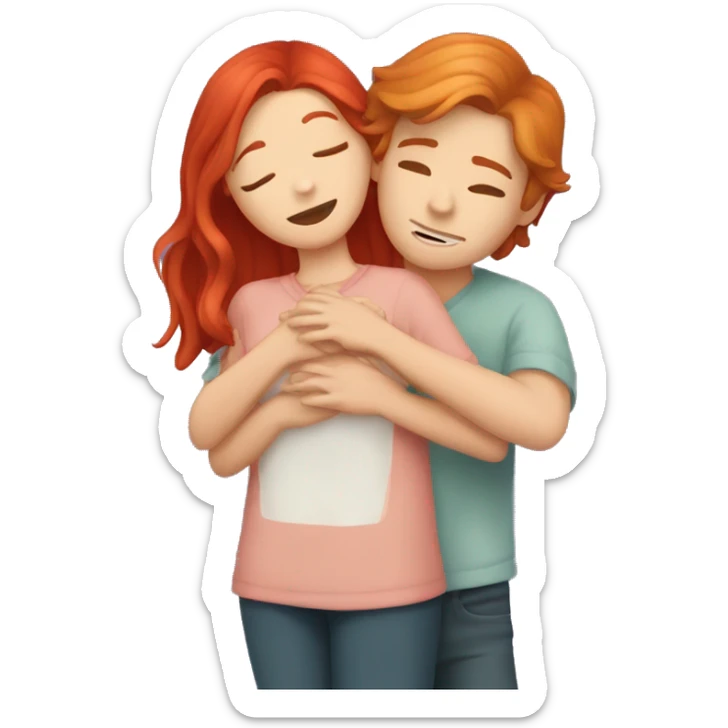 Cherry red hair girl is being hugged by her boyfriend who has light brown hair sticker