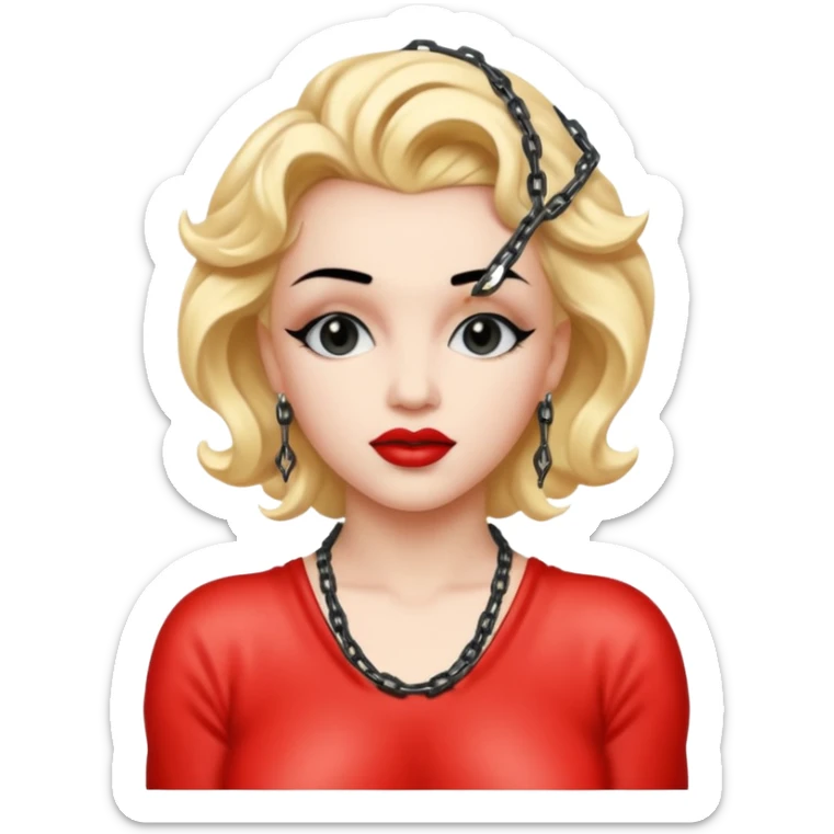 realistic cinematic singer Madonna like Marilyn Monroe image naked in sado-maso styling with chains and rubber sticker