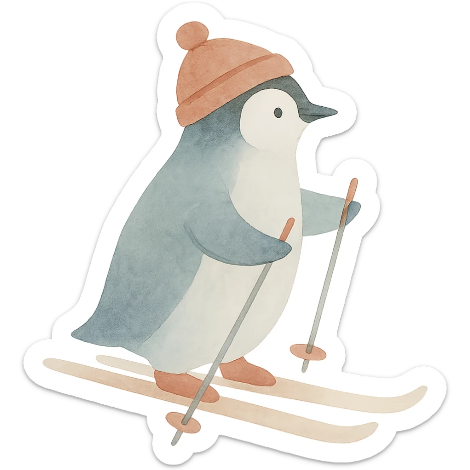 un pinguin avec un bonnet des batons qui fait du ski sticker