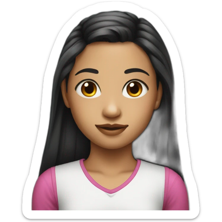 Portrait of an 11 year old girl with long black ponytail sticker