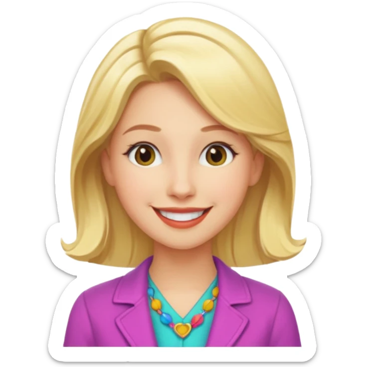 Illustrate Enid Sinclair with blonde hair, colorful outfit & cheerful smile. sticker
