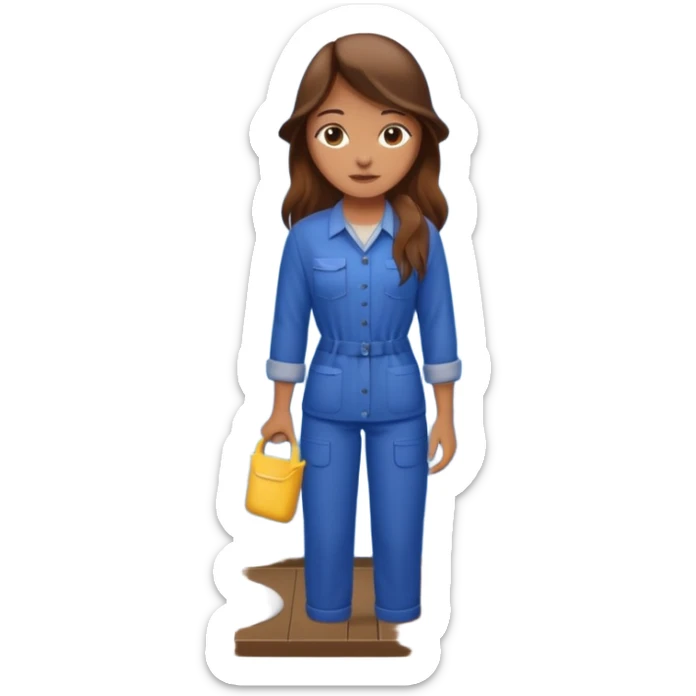 beautiful girl with long brown hair constructing new bathroom area with new shower and amenities  sticker