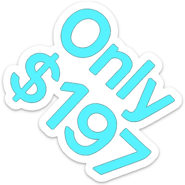 Change the colors of the price tag icon to black and cyan. Keep the text 'Only $197' visible and clear. Use a modern and bold style with lineal color icon characteristics. sticker