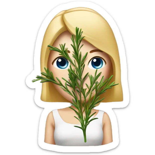 woman with blond Hair and Blue Eyes growing rosemary out of her head sticker