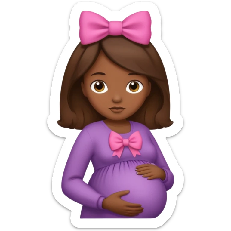 pregnant woman, brown hair, dark skin, bow in hair sticker