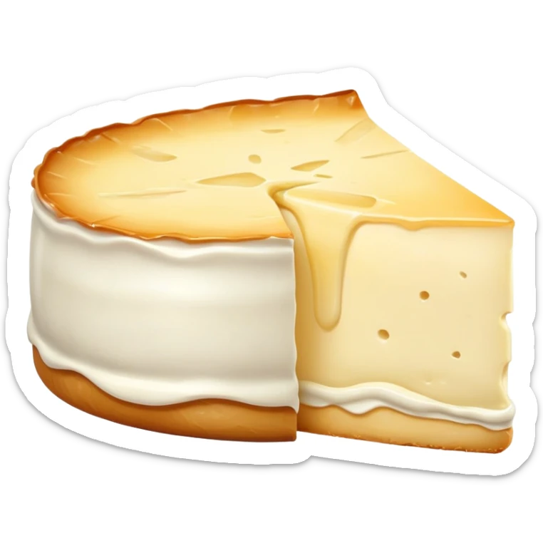 cinematic-realistic-brie-cheese-emoji,-featuring-a-creamy gooey center,-soft-ripened-cheese-with-a-delicate-rind-rendered-with-lifelike-detail-and-inviting,-natural-lighting. sticker
