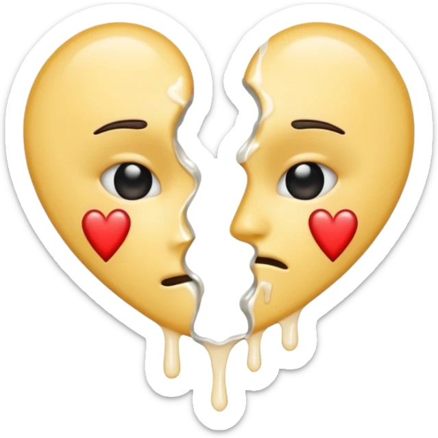 The broken heart emoji in white with sticky white liquid Ozzing out of it (the heart is broken in half and faceless)  sticker