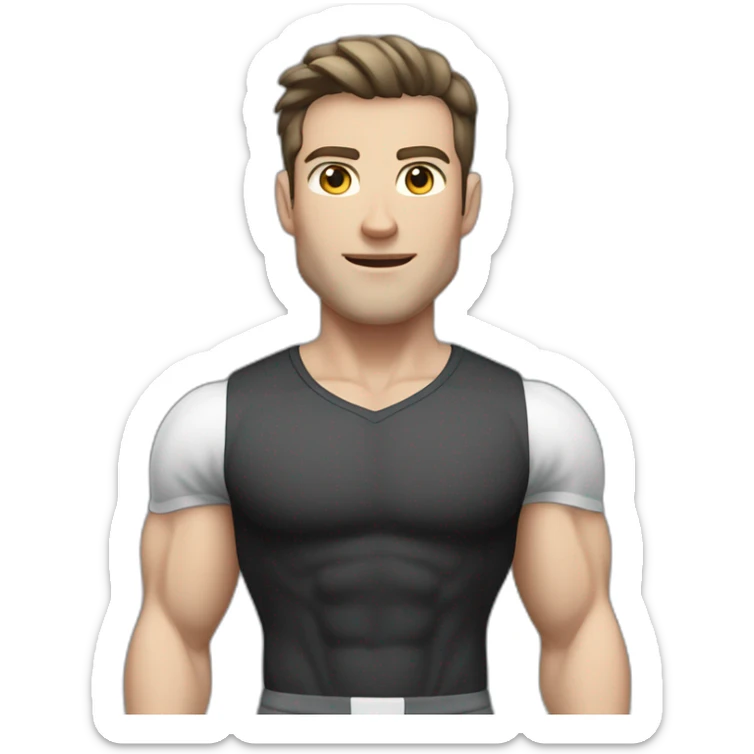 amazed Pale skinned Fit Man With the biceps and dark brown hair in black shirt, gray sports shorts and white Sneakers sticker