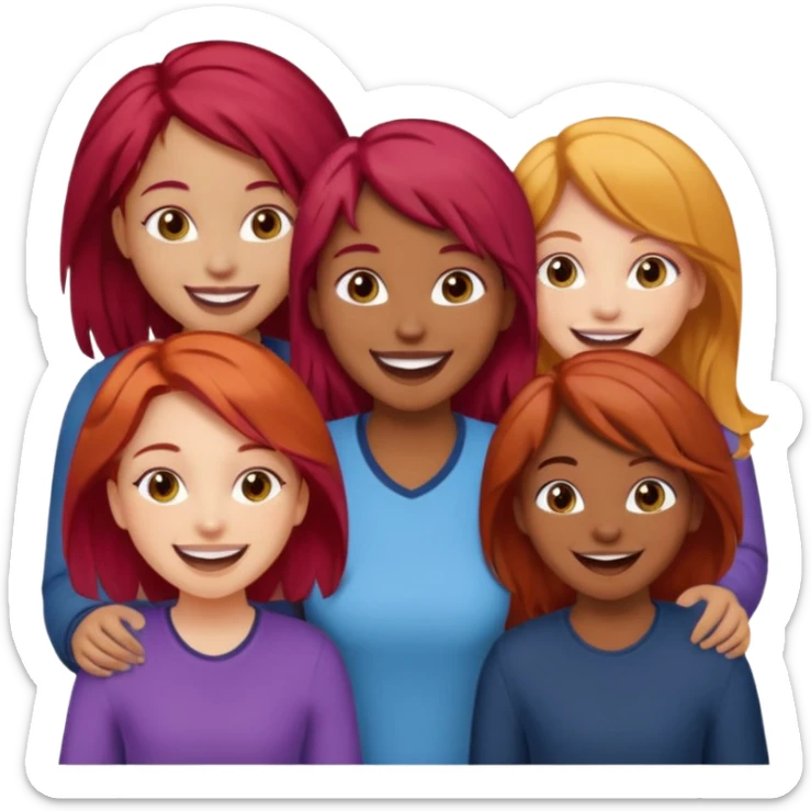 4 inclusive friends (3 girls and 1 man) laughing : 1 man must be brown, 1 girl have to have red hair, an other one must have blond hair and the last one is brown and have brown hair sticker