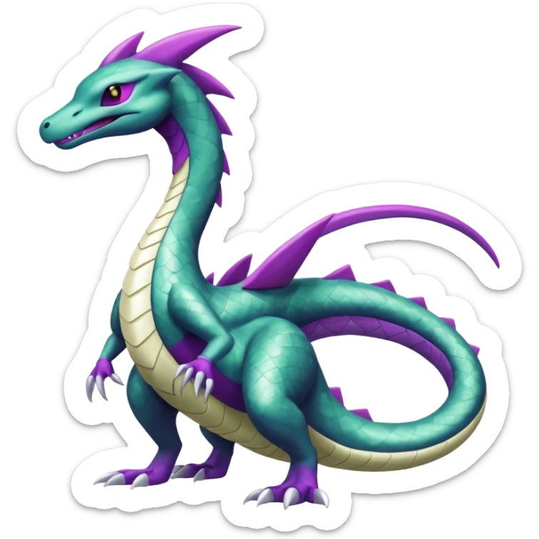 Shiny Green and Purple Salazzle-Seviper-Silvally-Dialga-fusion sticker