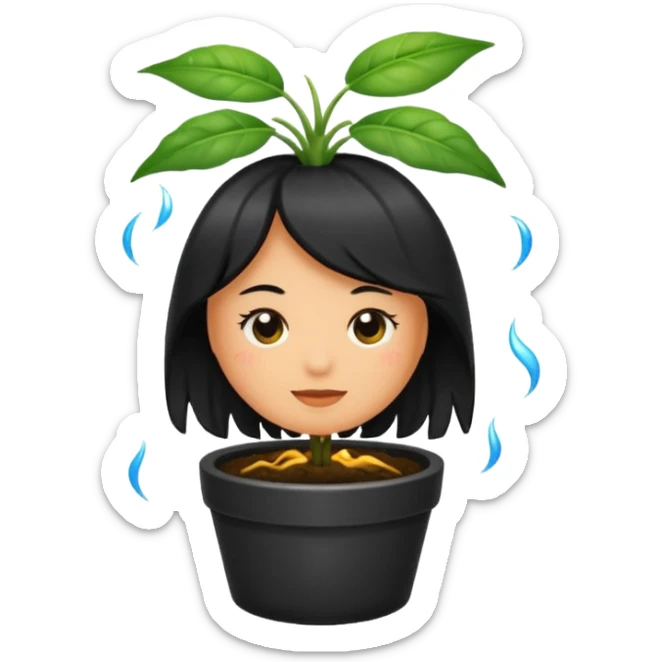 un cabello negro saliendo de cuero cabelludo, como si fuera una planta en una maceta sticker