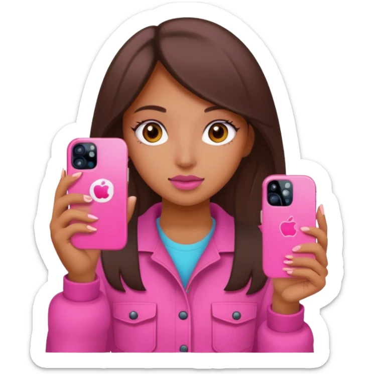 chica "baddie" con un iphone 13 rosa en la mano como sacando foto sticker