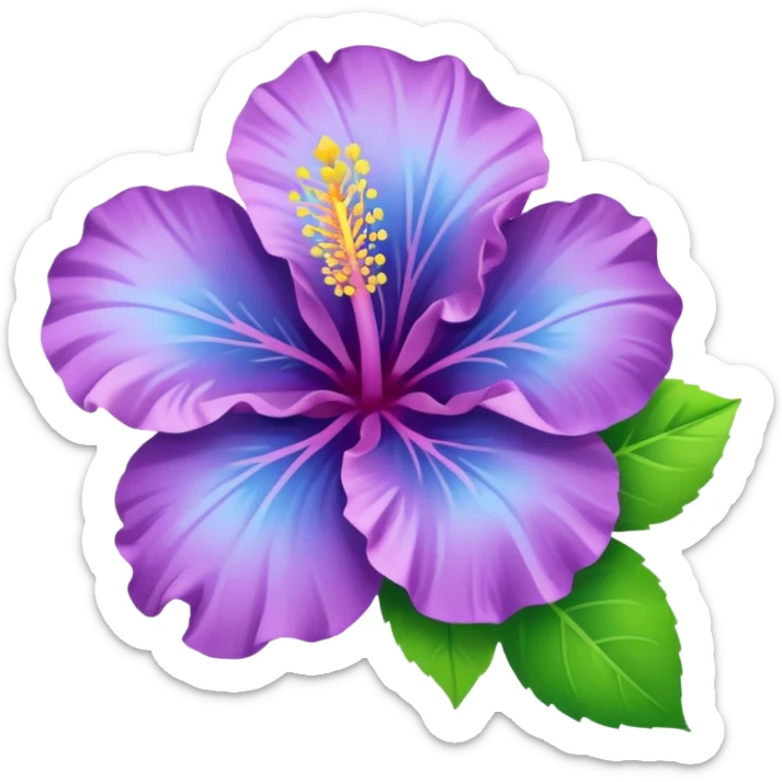 Change the lilac hibiscus with green leaves to blue and lime green colors, keep the emoji style, with no background. sticker
