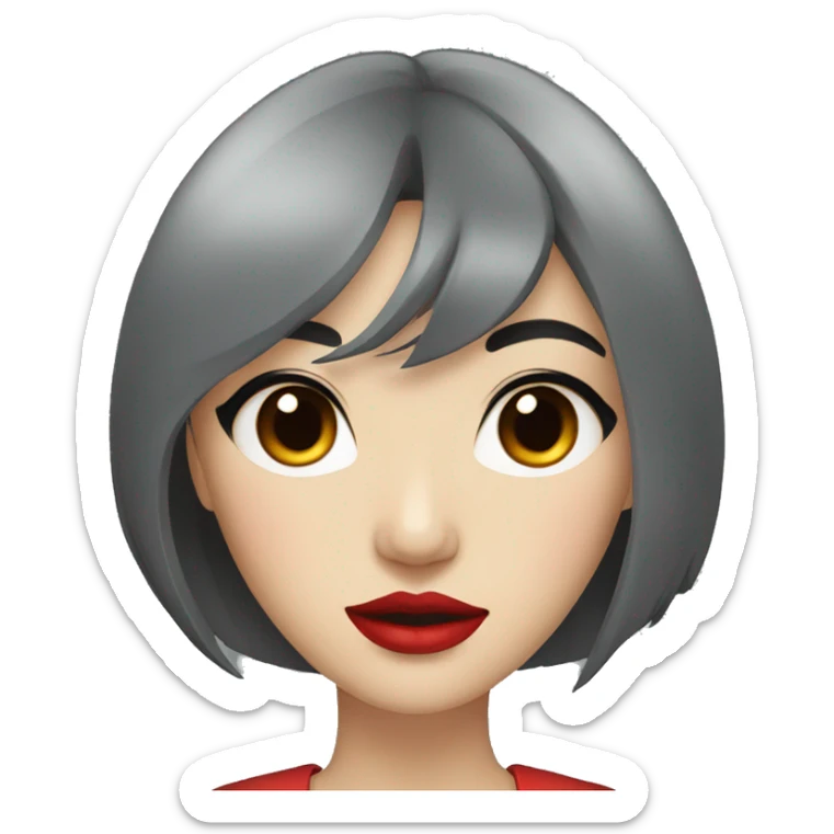 a asian woman with grey eyes and black hair and red lips sticker