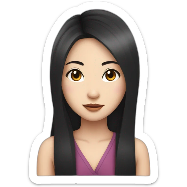 wasian girl with long black hair and eyeliner from head to chest sticker