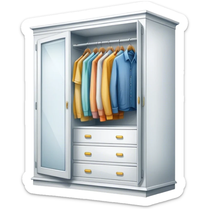 Icon for Furniture Design: a semi-transparent sketch of a wardrobe with a 3D model, pencil strokes, and development metrics. The icon should represent the process of creating and refining furniture design. Transparent background. sticker
