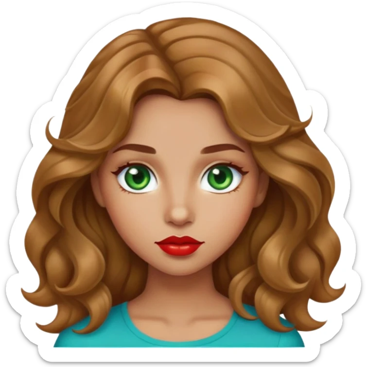 Girl with light-brown wavy hairs, green-blue eyes, light olive skin, red plump lips sticker