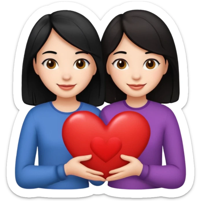 2 girls that have a heart one hair black the other brown  sticker