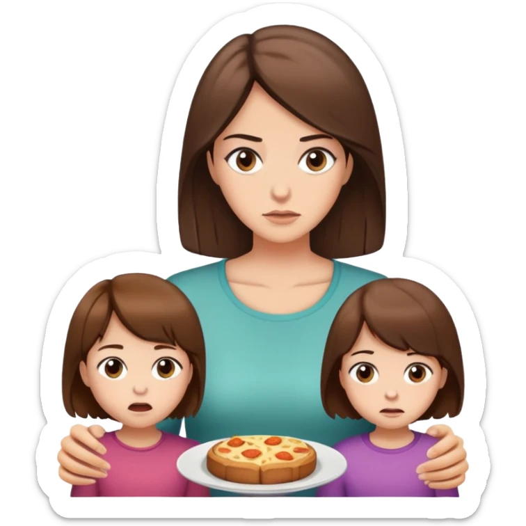 Mutter kurze Haare und Tochter lange Haare, haben Hunger,  braune Haare sticker