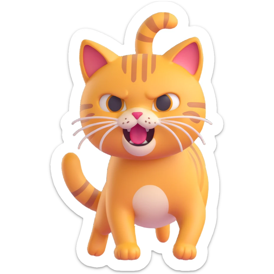 3D emoji of a cat lunging forward looking fierce but playful sticker