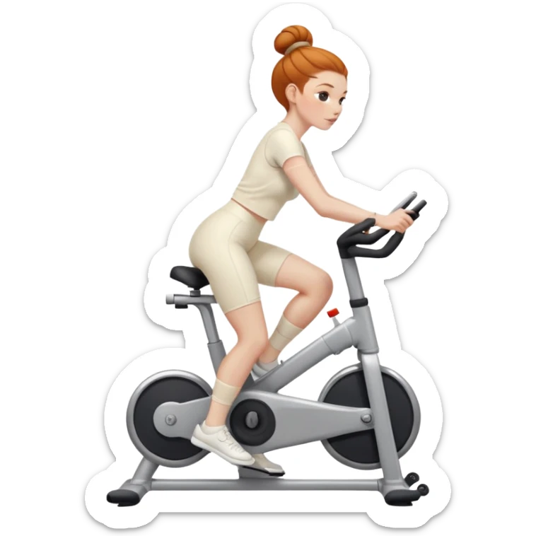 Ginger girl clean girl sleek bun middle part riding stationary bike cream outfit sticker