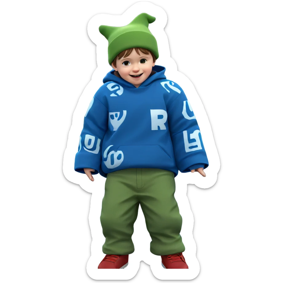 happy boy with car hat sticker