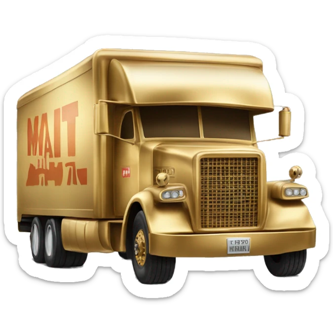 Side view of 1976 very very long 40 foot long mail delivery truck shaped like Princess Leia in gold outfit shaped truck sticker