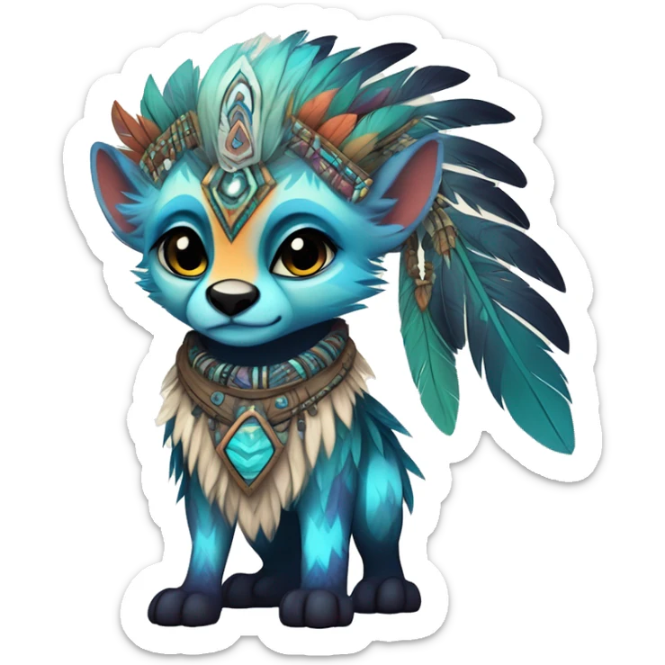 cute cool edgy ethereal l epic tribal fantasy animal fursona Fionbri creature by griffsnuff & LiLaiRa & Falvie with exotic colors with intricate patterns and feathers and headdress and necklace full body sticker