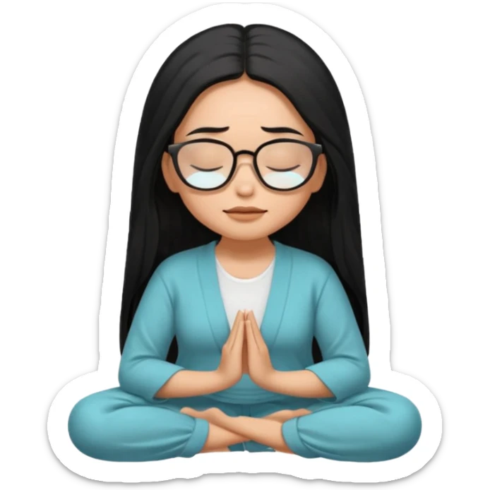 A Mexican woman, tan skin,  with long black hair and big square glasses meditating  sticker