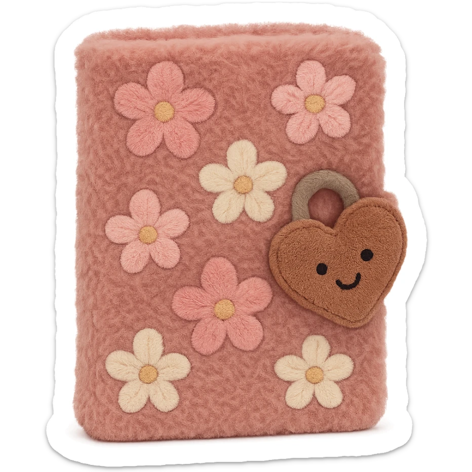 Pink Floral journal with a heart-shaped lock as a kawaii plushie, jellycat style  sticker