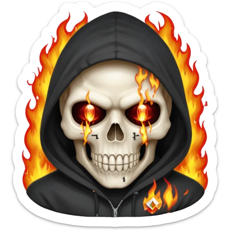 Bro I wanna skull with hoodie on the hoodie has to be on fire and I want matrix blood with the codes and weird numbers spilling out eyes and mouth almost give him a diamond grill in his mouth make it shinny where is the matrix symbols  but trix across his forehead in matrix symbols sticker